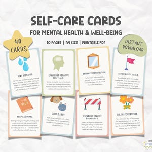 40 tarjetas didácticas de autocuidado para la salud mental y el bienestar, habilidades de afrontamiento, decoración de consultorios terapéuticos, herramientas terapéuticas, terapia cognitiva conductual