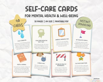 40 Self-Care Flashcards for Mental Health and Well-Being, Coping Skills, Therapy Office Decor, Therapy Tools, Cognitive Behavioral Therapy