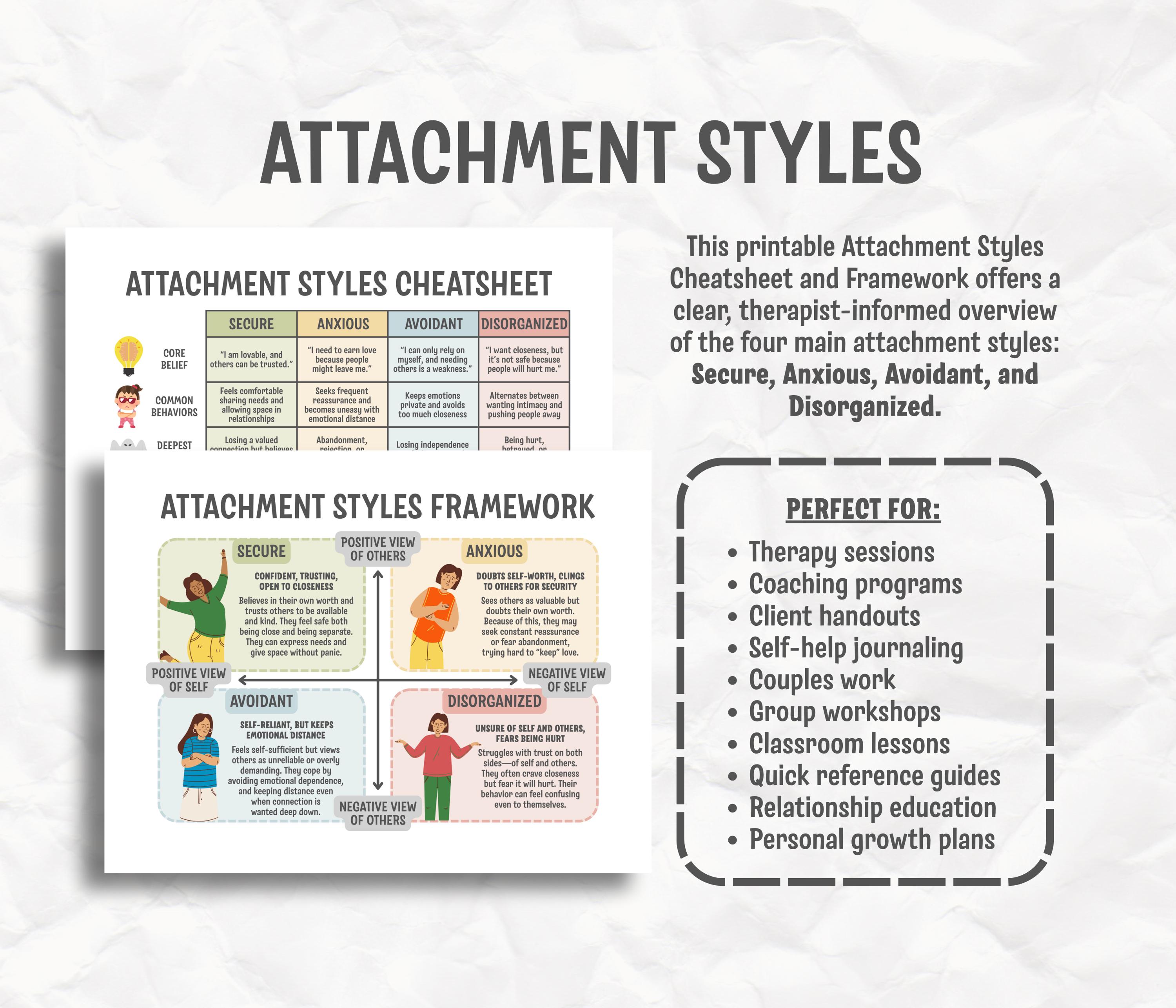 Attachment Styles Cheatsheet Framework, Secure Anxious Avoidant ...