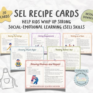 SEL Rezeptkarte für sozial emotionales Lernen für Kinder, emotionale Regulierung, Frustration Toleranz, Empathie Freundlichkeit, Schulratgeber, Therapie