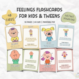 Tarjetas didácticas sobre emociones y sentimientos para niños, terapia de juego, tabla de sentimientos, apoyo emocional, rincón de la calma, recursos terapéuticos