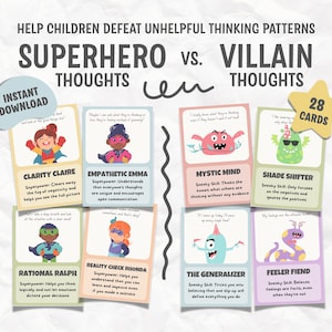 Trampas del pensamiento, Tarjetas didácticas sobre sesgos cognitivos para niños, Terapia de juego, TCC, Herramienta terapéutica, Rincón de la calma, Monstruo de las preocupaciones, Montessori para niños pequeños