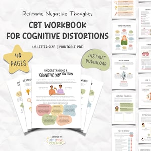 CBT Workbook Cognitive Distortion, CBT Worksheets, Therapy Worksheet, Therapy Tools, School Counselor, School Psychologist, Therapist Office