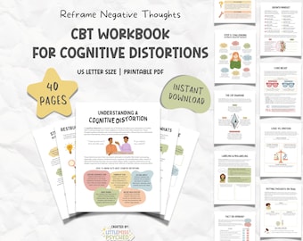 CBT Workbook Cognitive Distortion, CBT Worksheets, Therapy Worksheet, Therapy Tools, School Counselor, School Psychologist, Therapist Office