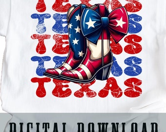 TEXAS BOOTS and BOW digital file png Cute Texas pride I love Texas cowgirl cowboy country Western boots patriot state flag design