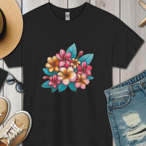 FRANGIPANI Unisex Heavy Cotton Tee Shirt - Flower Tee Shirt, Floral Frangipani T-Shirt