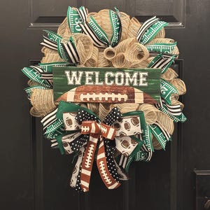 Football Front Door Wreath, Sports Wreath, Gift For Dad, Welcome Football Wreath, Rough Rider Themed Wreath, Sports Porch Decor