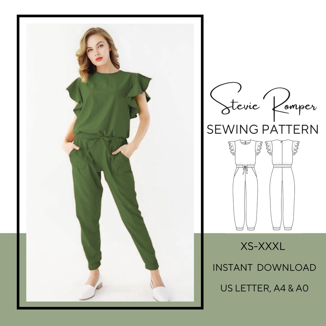 Women's Romper Sewing Pattern PDF, Flutter Sleeve Blouse Top, Jumpsuit ...