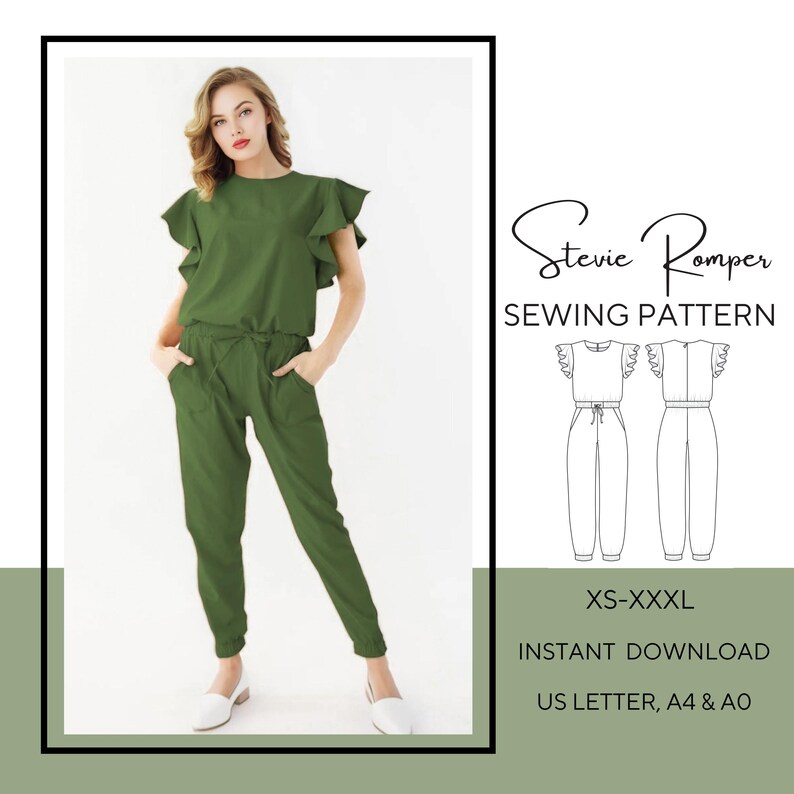 Women's Romper Sewing Pattern PDF, Flutter Sleeve Blouse Top, Jumpsuit ...