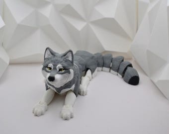 Figurine articulée de loup - Jouet animal flexible imprimé en 3D | Modèle animalier agité, sculpture de loup articulé, cadeau pour les amoureux de la nature, loups