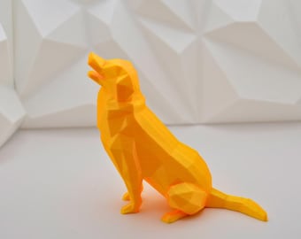 Escultura de Golden Retriever impresa en 3D: figura de perro de seda dorada de baja poligonización