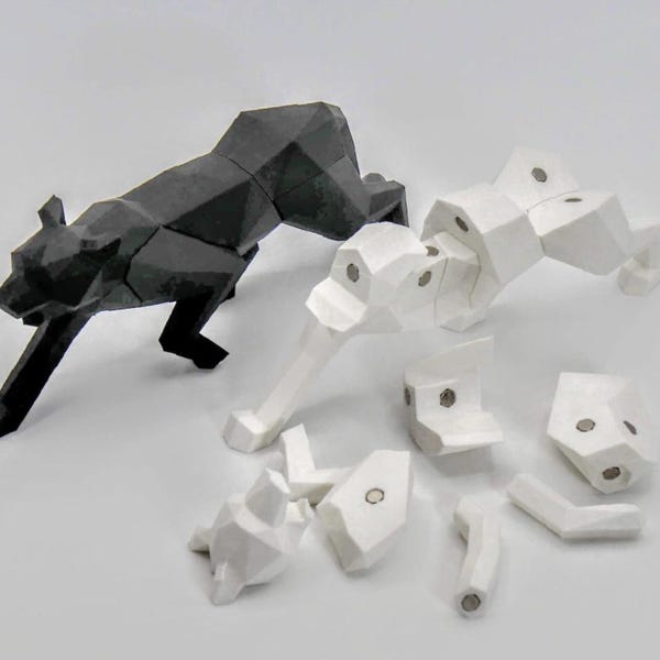 3D Printed Magnetic Panther Puzzle: Low Poly Desk Decor, Wildlife Gift