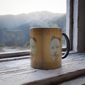 Wanted Poster Wild West Cowboy Mug Vintage Style Reward Coffee Cup Unique Gift Idea Rustic Kitchen Decor Color Morphing Mug 11oz