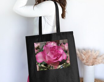 Bolsa de algodón con fotografía de rosas rosas: elegante estampado floral