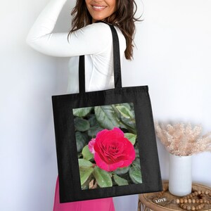 Vibrant Red Rose Photo Tote Bag Floral Canvas Bag Romantic Flower Gift Garden Lover Carryall Eco-Friendly Shopping Bag Mother's Day Gift