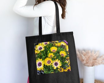 Bolso tote floral con margaritas amarillas: bolso de lona de algodón de moda para primavera