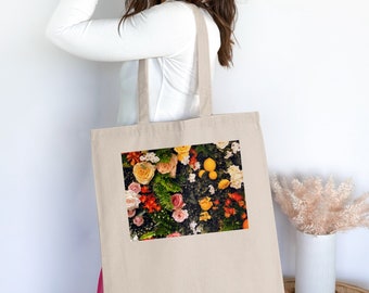 Floral Tote Bag with Vibrant Roses and Daisies, Colorful Summer Flower Market Bag,  Eco-friendly Shopping Bag, Mother's Day Gift, Floral