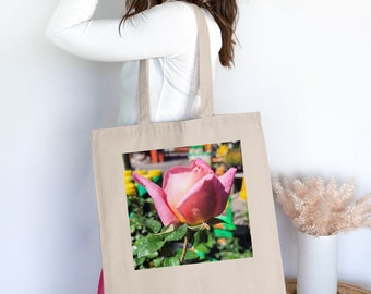 Pink Rose Flower Tote Bag, Elegant Floral Shoulder Bag, Perfect Gift for Nature Lovers, Stylish Spring Accessory, Mother's Day Gift, Flowers