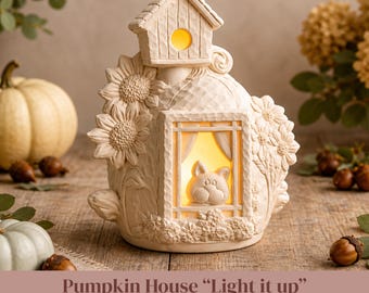 Pumpkin bird house light up Bisque Ready to Paint | Fall Decor DIY | Sunflower Cottage
