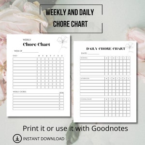 Chores chart printable, weekly chore chart adult, fantasy chore chart adult , responsibility chart, kids chore chart, digital chore chart