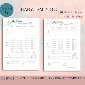 Baby daily log, baby daily schedule log, baby daily report, baby schedule for babysitter, toddler daily report