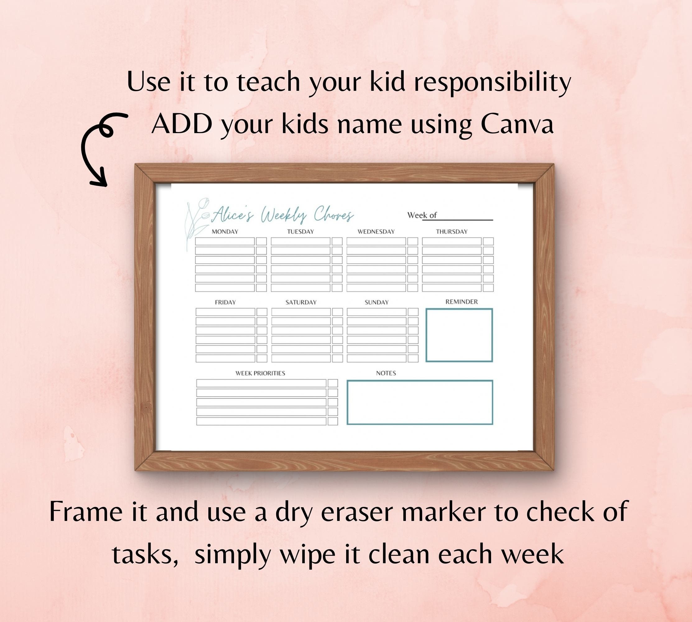 Kids Chore Chart Template Canva, Daily Weekly Responsibility Chart