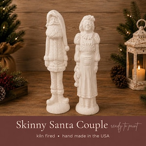 Tall Santa & Mrs Claus Ceramic Bisque Figures – Ready to Paint Christmas Decor Set