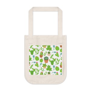 Succulent Tote Bag | Potted Cactus Pattern Green Botanical Plant Lover Shoulder Bag