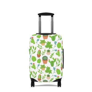 Succulent Luggage Cover | Potted Cactus Pattern Travel Suitcase Protector | Green Plant Aesthetic Travel Accessory for Plant Lovers