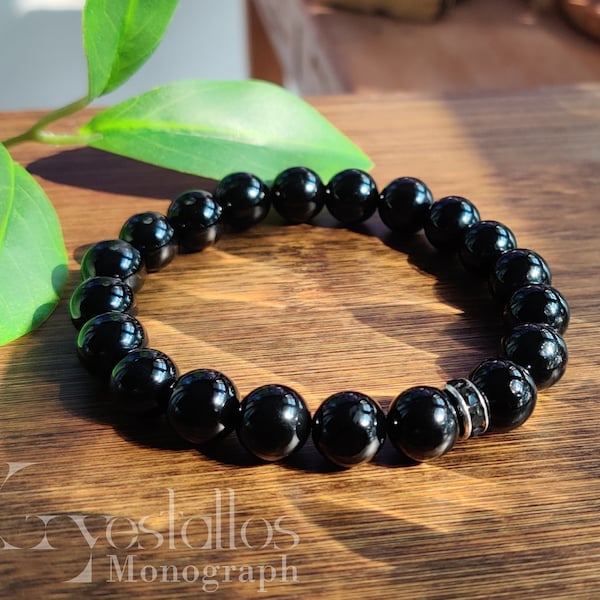 Black Tourmaline Bracelet 10M • Protection Amulet • October Birthstone • Birthstone Jewelry • Birthstone Gift • Lucky Charm • Gift for Him