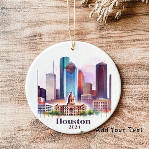 Houston Ornament - Personalized Houston Skyline Christmas Decor, Texas Souvenir, Custom Holiday Keepsake Gift