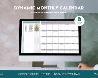 Dynamic Monthly Calendar with To-Do List - Google Sheet Template | Productivity Tracker | 2024 Monthly Planner | Goal Tracker Spreadsheet