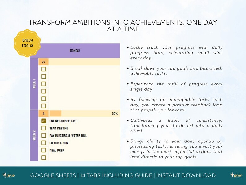 Monthly Calendar & Todo List With Goal Tracking Google Sheet Template