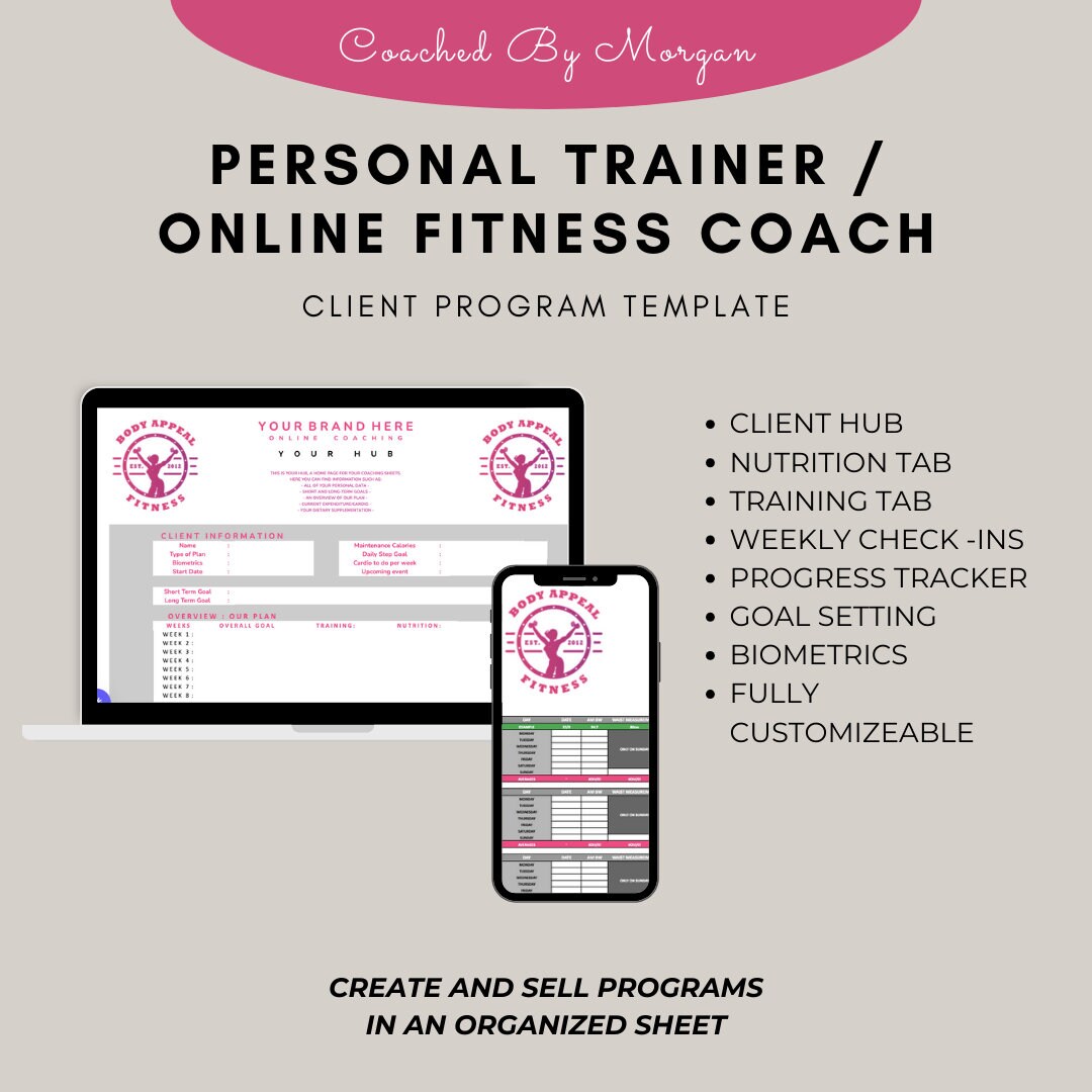 Personal Trainer Program Template Fitness Coach Excel Template Meal Plan Template Workout Plan