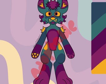 purple, blue, and yellow furry fursona adoptable cute vibrant colorful unique