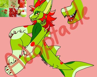cherry limeade anthro shark furry fursona adoptable red green cool retro sweet