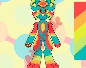 Tropical rainbow furry fursona adoptable dog wolf coyote colorful unique cute