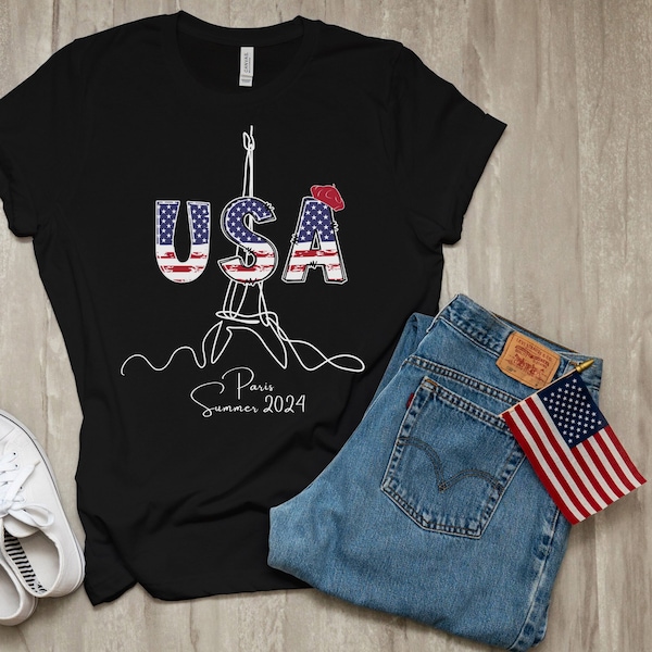 2024 Paris Shirt, Family Summer Vacation, I Love Paris Eiffel Tower, Red Beret, USA Red White Blue Gifts for Her, Sports Fan, France