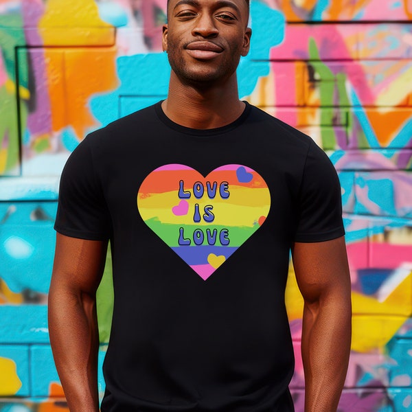 Equal Rights Tshirt Love is love, Rainbow Heart tee for Pride Month, Ally for LGBT, Gay, Queer, Lesbian, Transgender Shirt, same-sex Couple