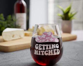 Getting Hitched and Roudy Bridal Stemless Wine Glass
