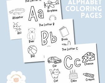 A-Z Alphabet Malvorlagen | Lernarbeitsblätter zum Lernen von Buchstaben & Vokabeln