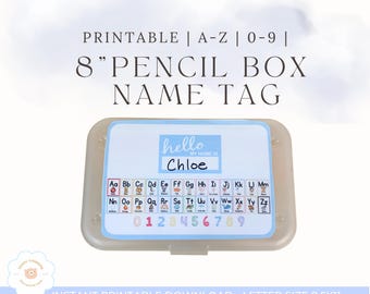Druckbare Pencil Box Namensschild | Aquarell Alphabet und Zahlen für Kinder
