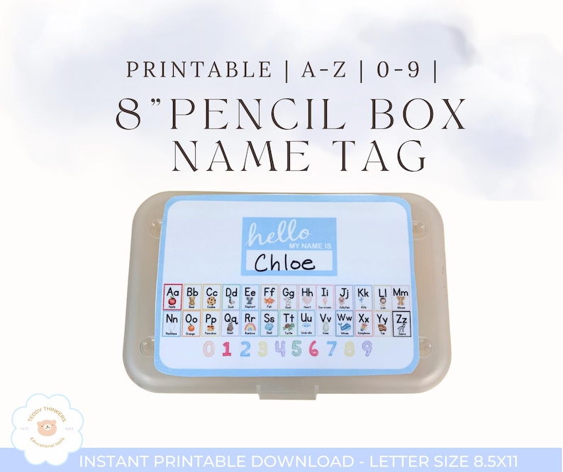 Printable Pencil Box Name Tag | Watercolor Alphabet and Numbers for ...