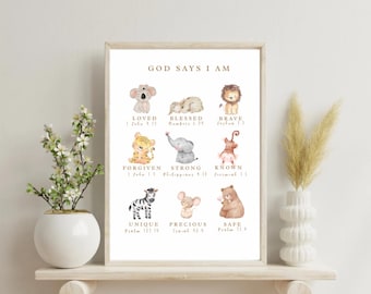 God Says I Am Christian Nursery Print – Digital  Download