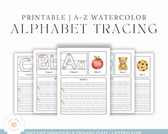 Druckbare A-Z Aquarell Alphabet Arbeitsblätter - Lernen für die Vorschule und Kindergarten