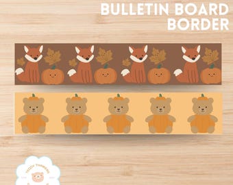 Bulletin Board Bordüre Herbst: Thema Fuchs, Bär, Kürbis