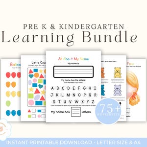Pre-K & Kindergarten Learning Bundle: 75+ Printable Worksheets (PDF Download)