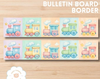 Alle einsteigen! Pastel Train Bulletin Board Border - druckbare Klassenzimmerdekoration