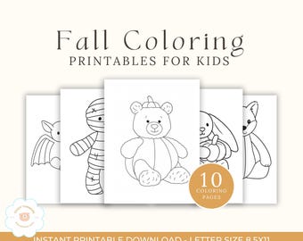 Páginas para colorir de outono para crianças – Pacote de atividades para imprimir sobre outono e Halloween