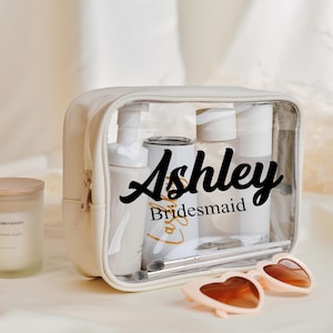 Benutzerdefinierte transparente Toilettentasche Brautjungfern Geschenk, Reise-Make-up-Tasche, Hochzeitsgeschenke, Brautjungfern Geschenke Kosmetiktasche